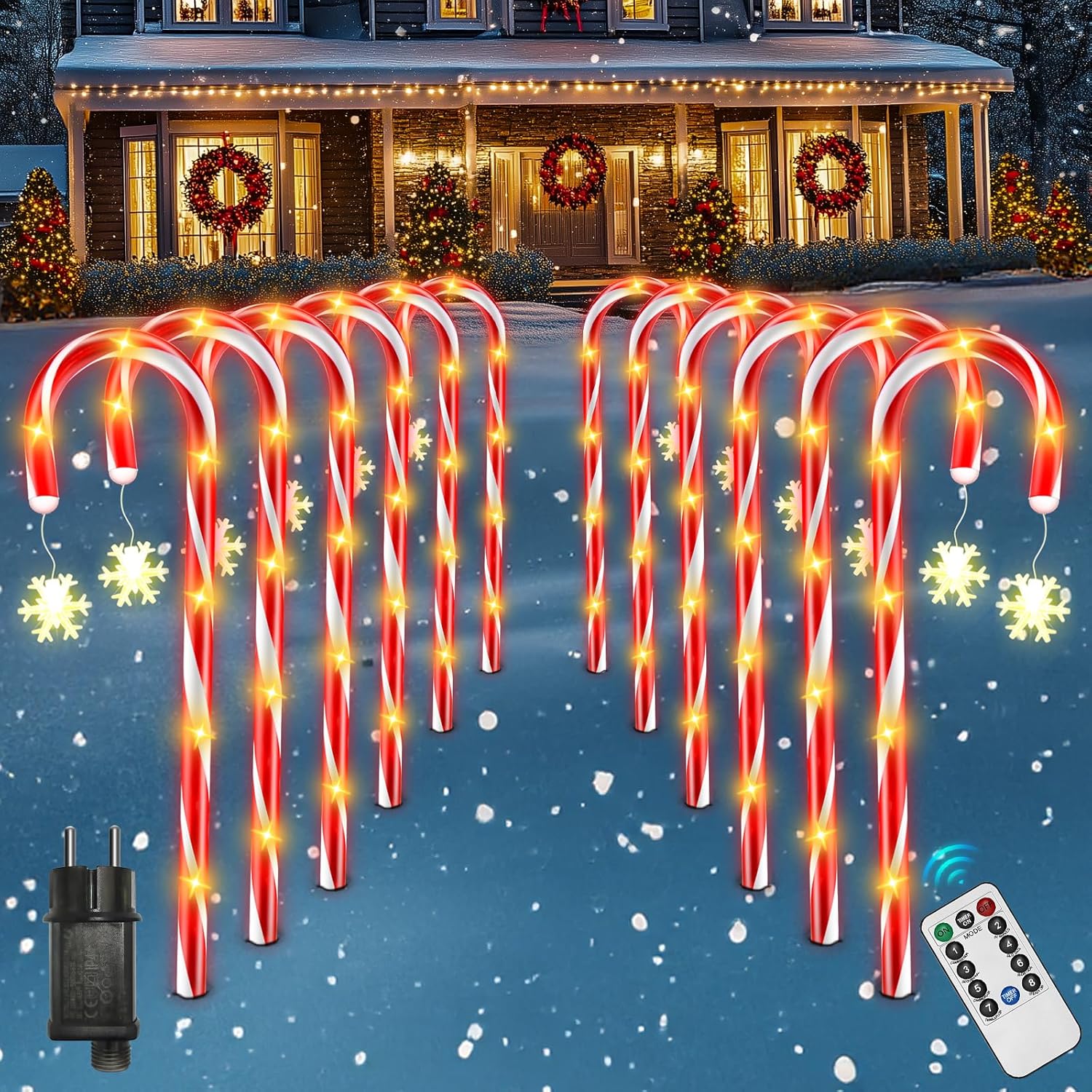 Pack of 12 Christmas Candy Canes 8 Lighting Modes